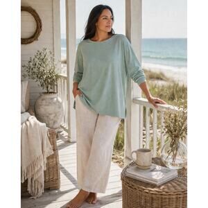 J. Jill Women's Plus Size 2X Pima Cotton Green Long Sleeve T-Shirt Crew Neck